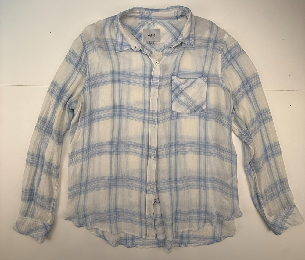 Rails Women Blue and White Plaid Long Sleeve Shirt Medium